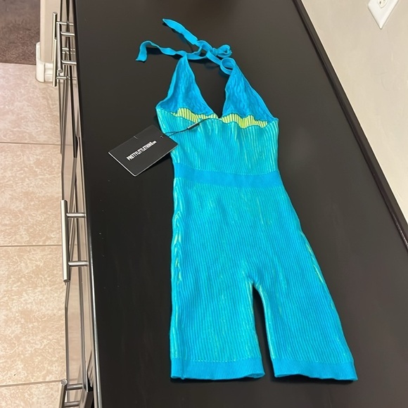 PrettyLittleThing Shape blue knit unitard jumper underbust detail, size 6 NWT - Picture 12 of 15